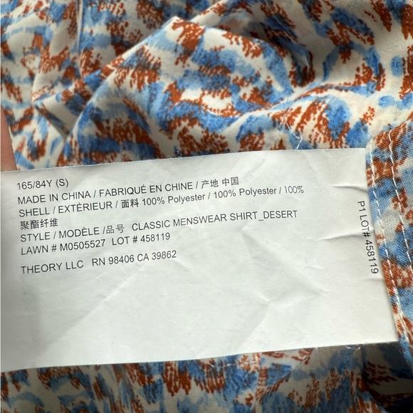 THEORY Printed Classic Menswear Shirt size Small - Picture 9 of 12